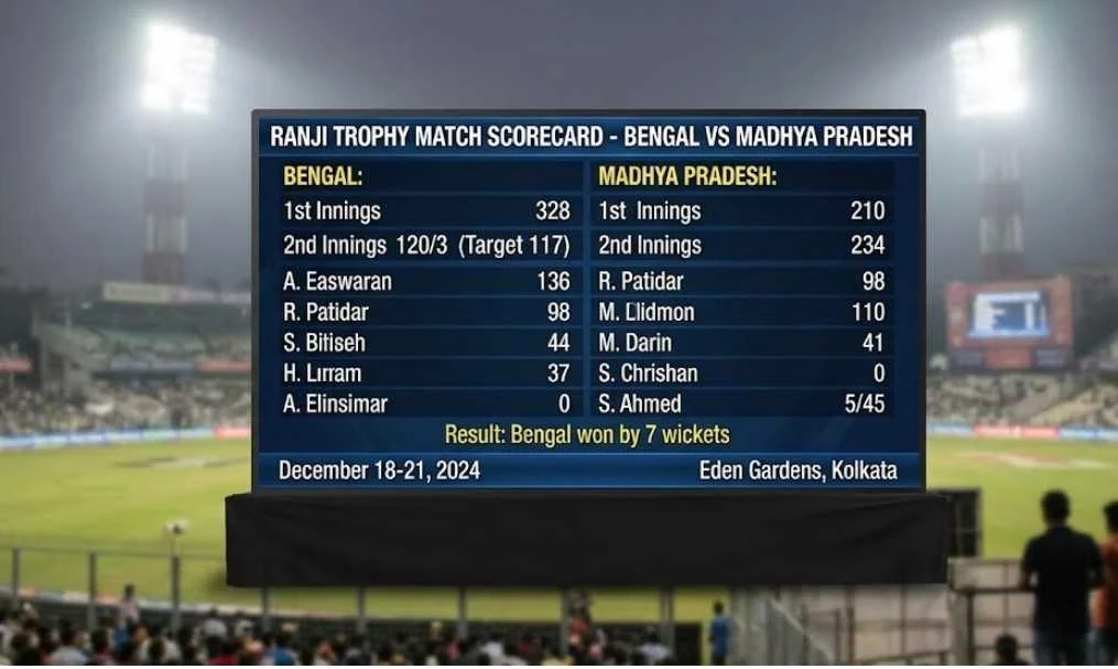 Bengal cricket team vs Madhya Pradesh cricket team match scorecard
